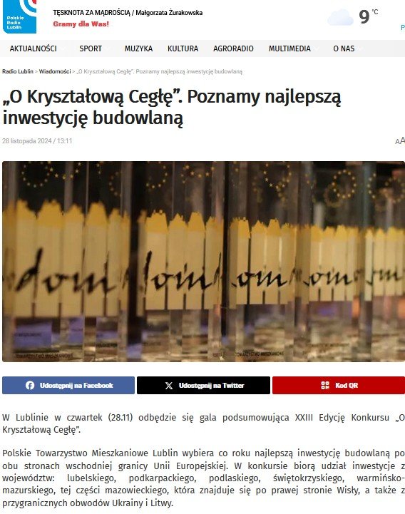 RADIO LUBLIN - „O Kryształową Cegłę”. Poznamy najlepszą inwestycję budowlaną