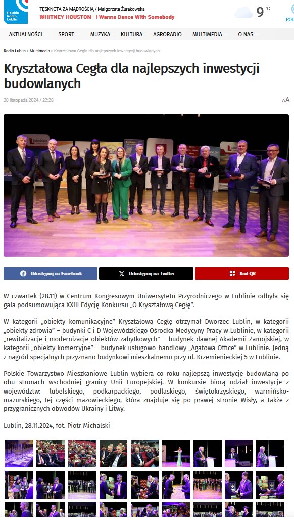 Radio Lublin - Kryształowa Cegła dla najlepszych inwestycji budowlanych