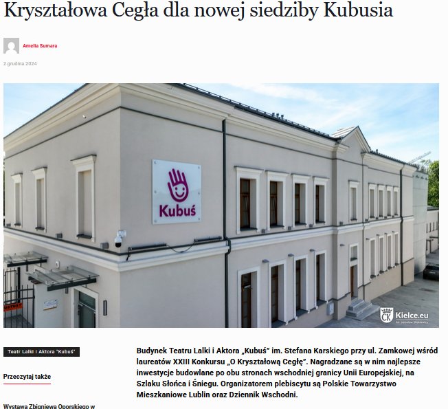 W Kielcach - Kryształowa Cegła dla nowej siedziby Kubusia