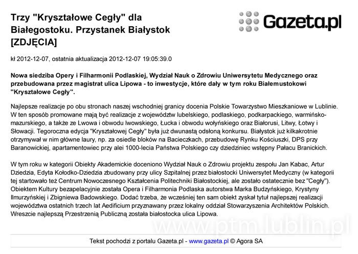 Trzy "Kryształowe Cegły" dla Białegostoku.