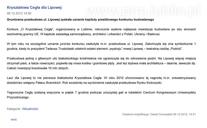 Kryształowa Cegła dla Lipowej