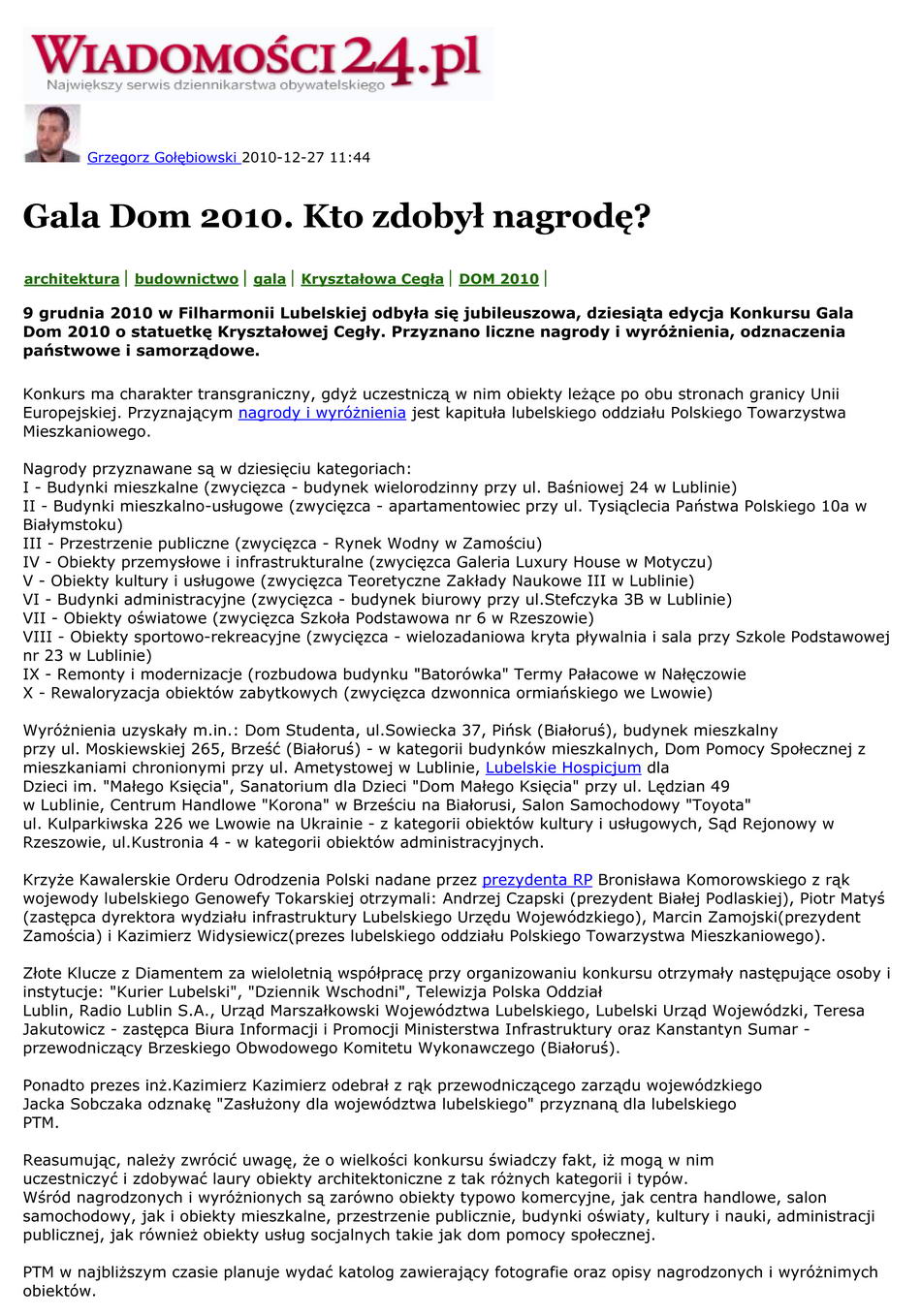 Gala Dom 2010. Kto zdobył nagrodę?