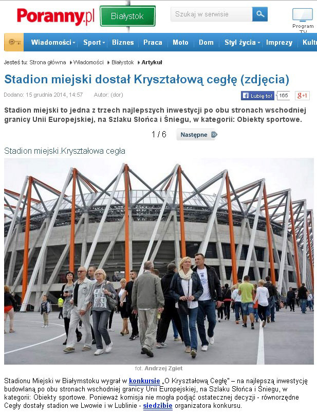 Stadion Miejski dostał Kryształową Cegłę 