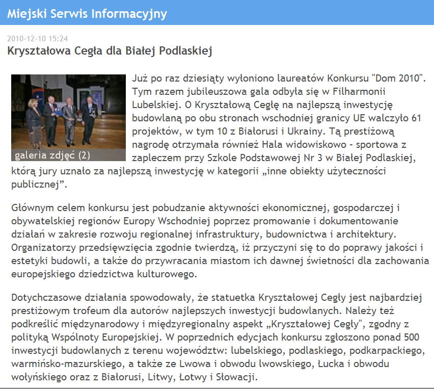 Kryształowa Cegła dla Białej Podlskiej