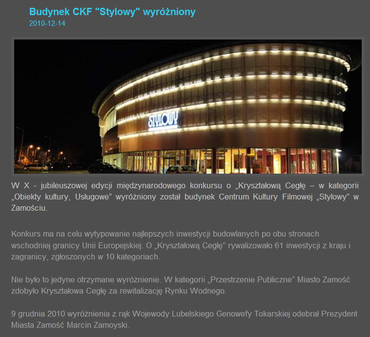 Budynek CKF `Stylowy` wyróżniony
