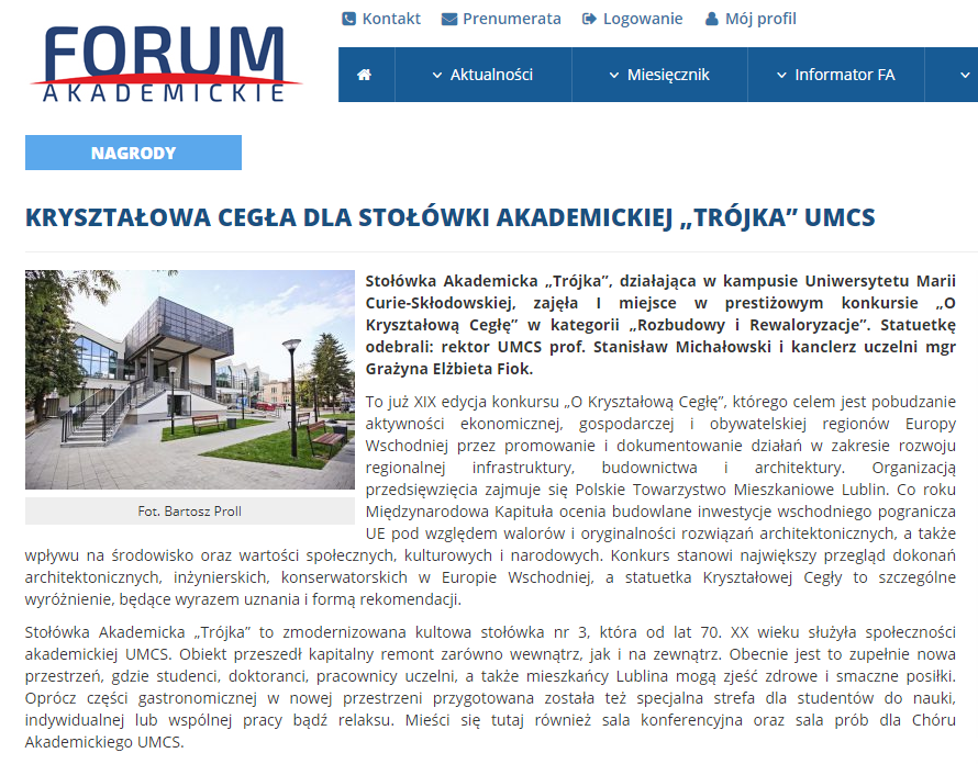  KRYSZTAŁOWA CEGŁA DLA STOLÓWKI AKADEMICKIEJ "TROJKA" UMCS"