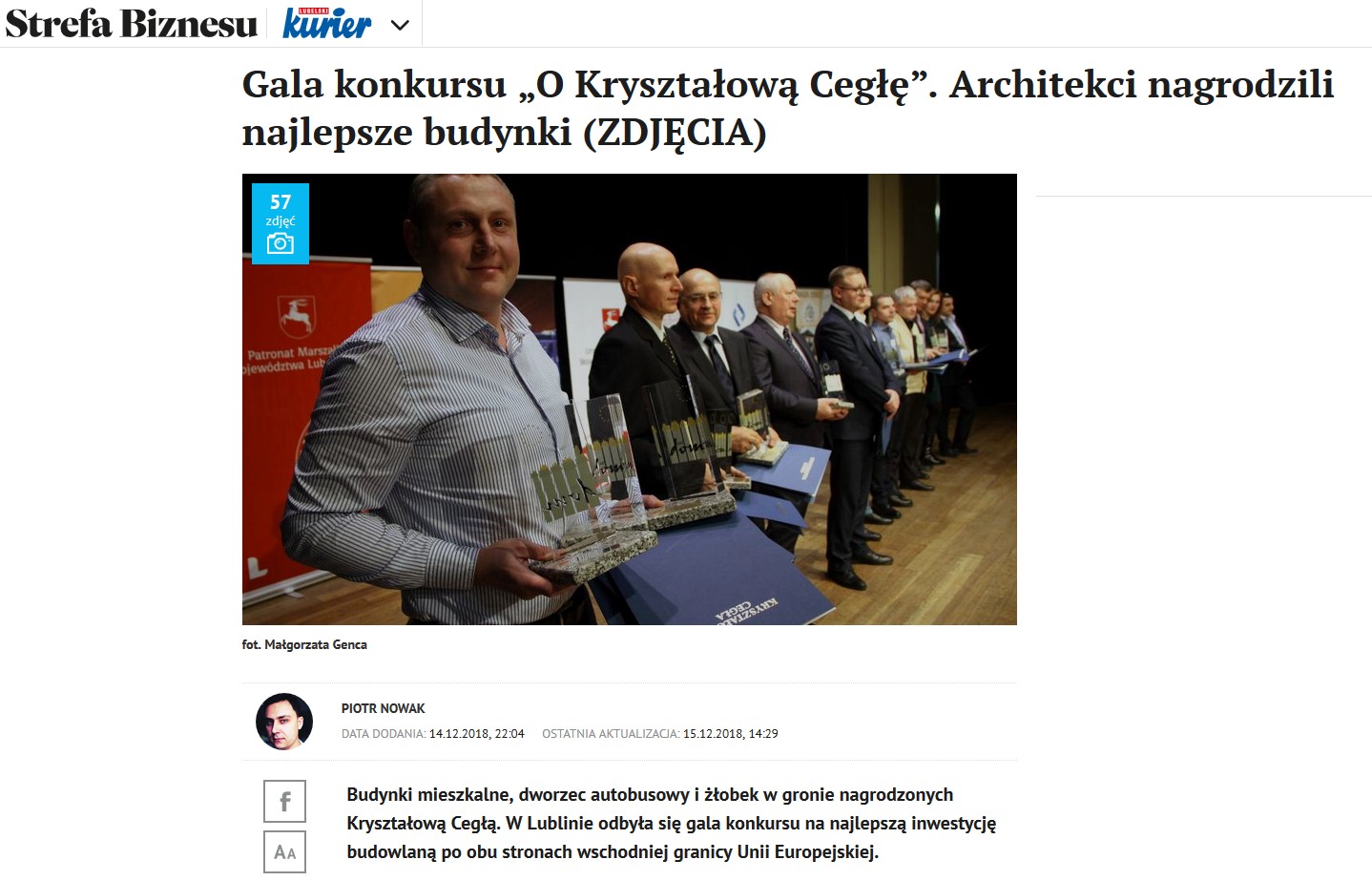Gala Konkursu "O Krysztalowa Cegle". Architekci nagrodzili najlepsze budynki