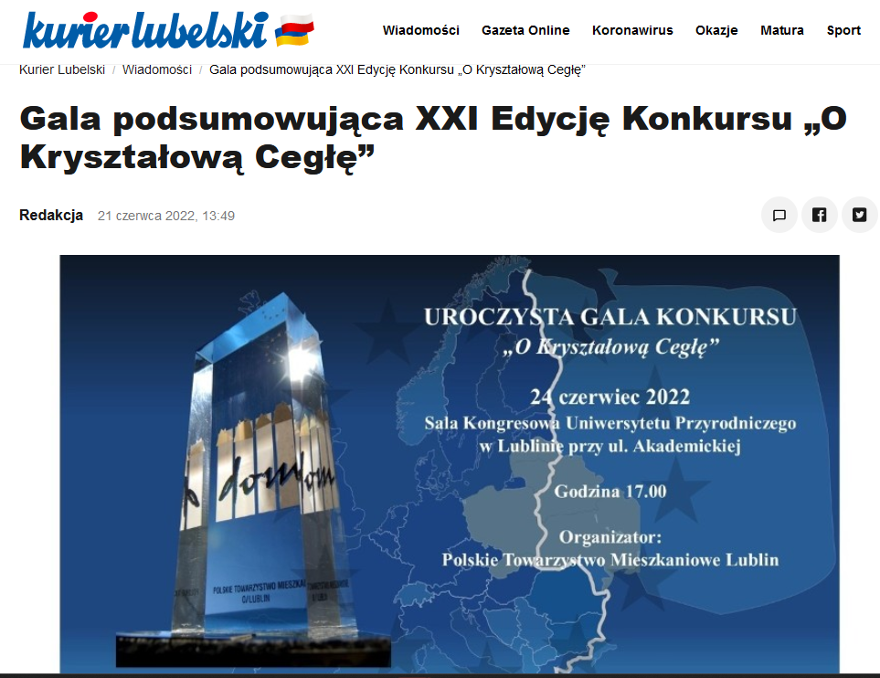 Gala podsumowująca XXI Edycję Konkursu „O Kryształową Cegłę”