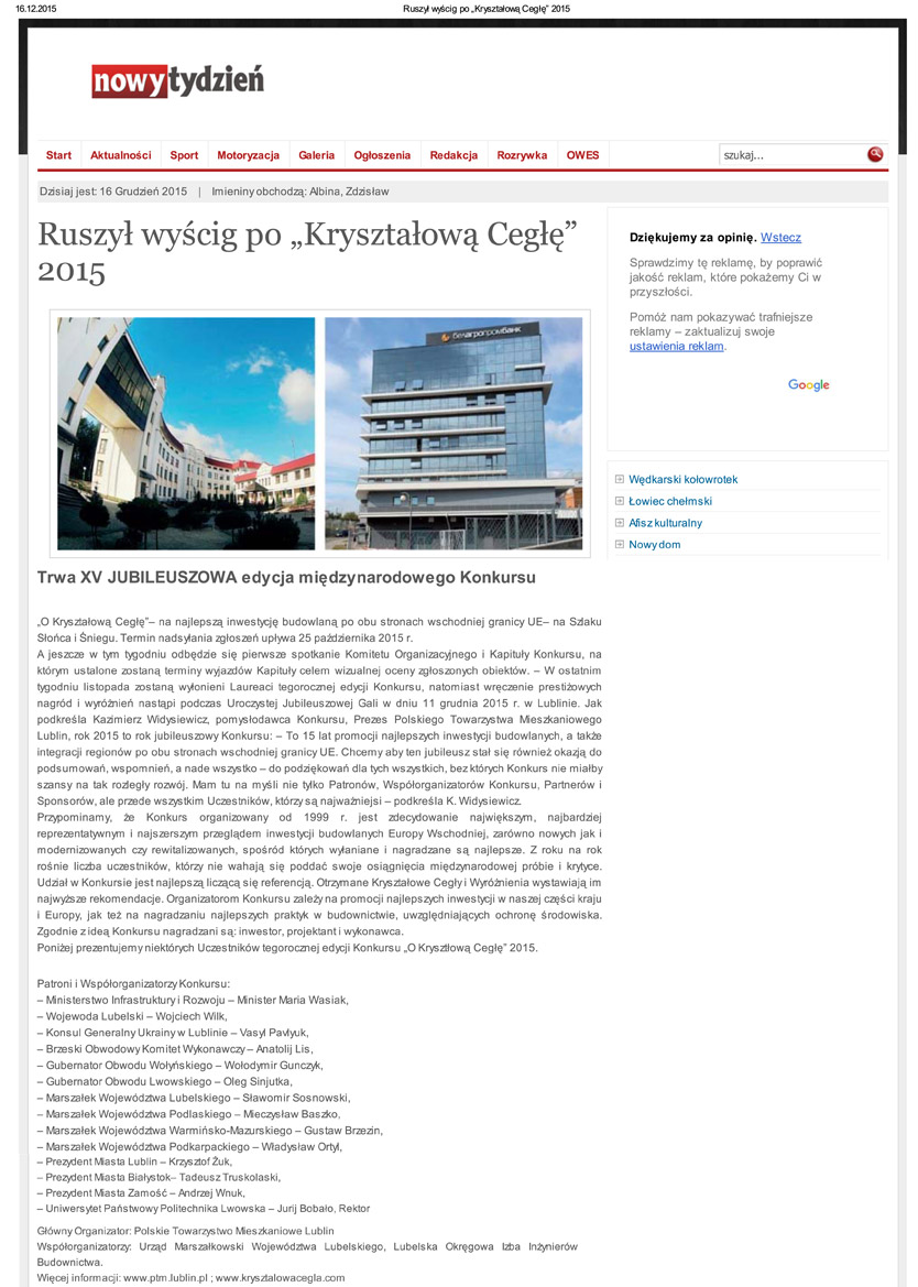 Ruszył wyścig po Kryształową Cegłę