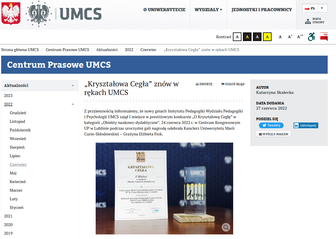 „Kryształowa Cegła” znów w rękach UMCS