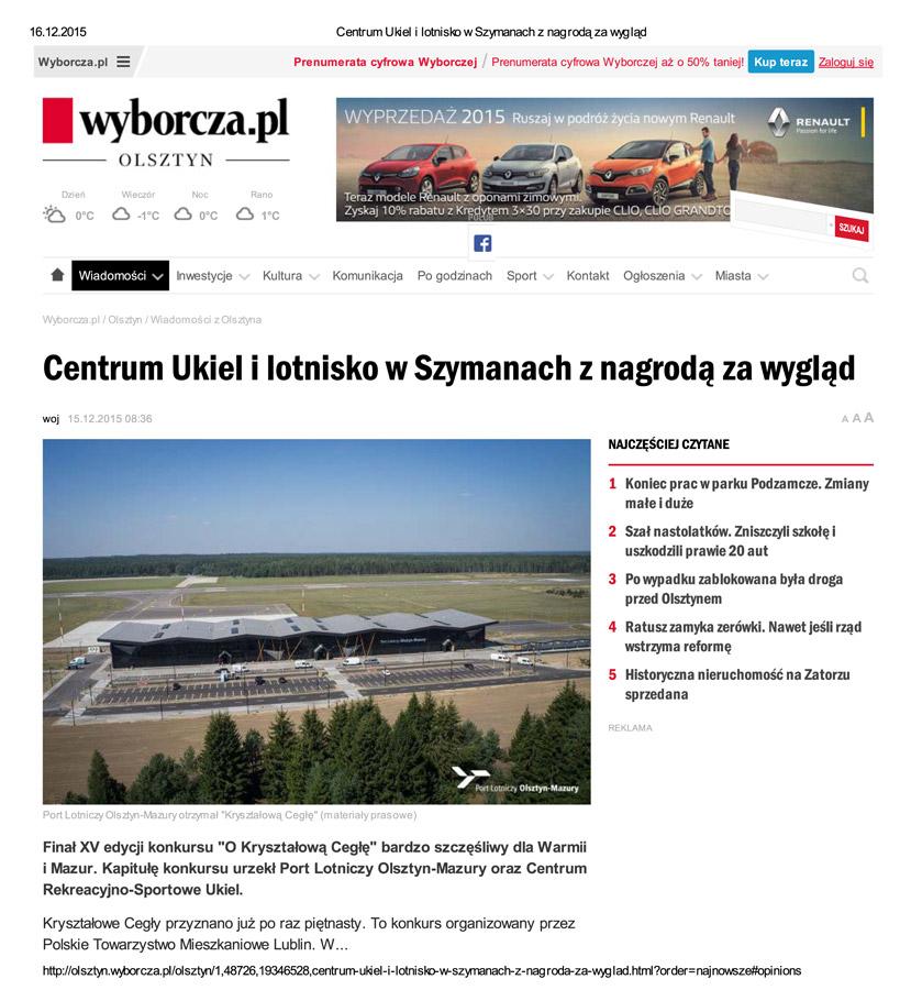 Centrum Ukiel i lotnisko w Szymanach z nagrodą za wygląd